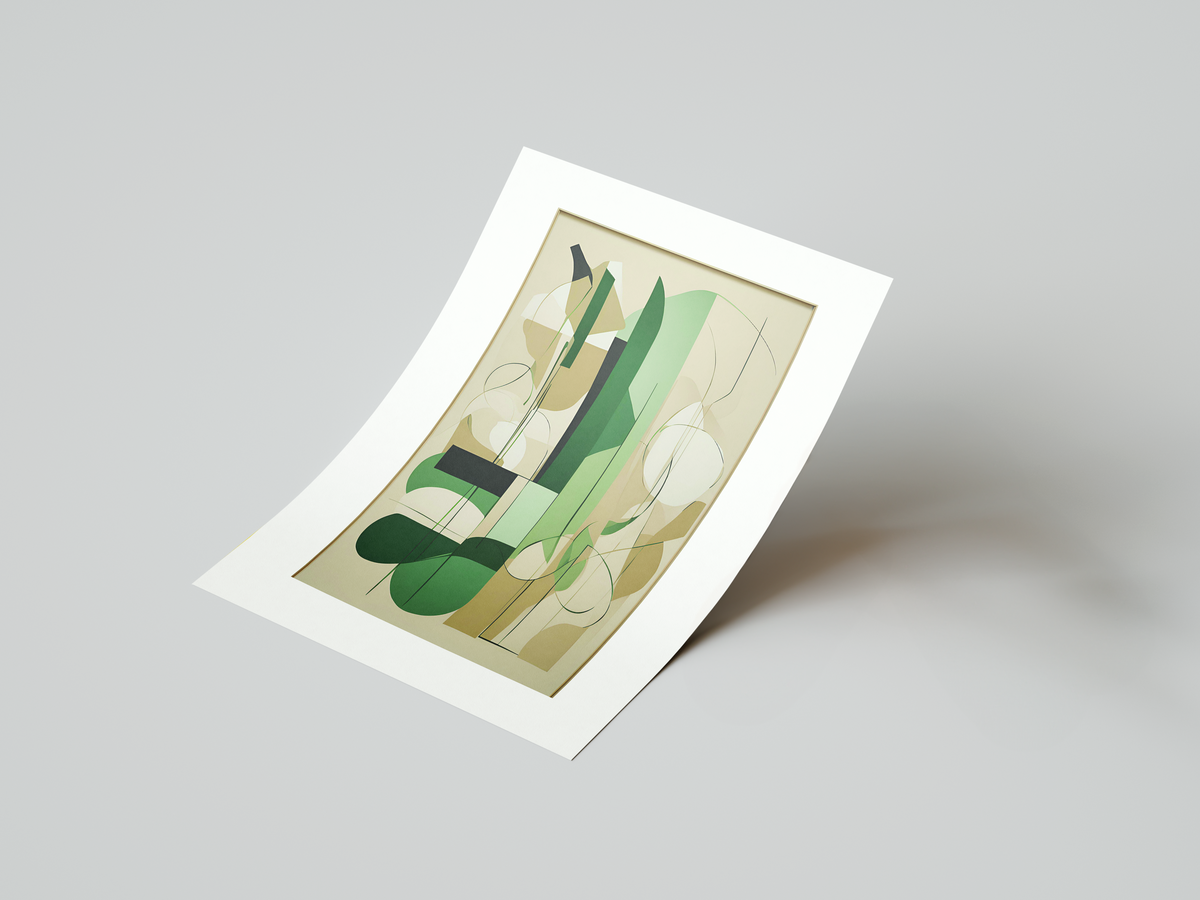 abstract art print featuring angular shapes in soothing beige & green tones