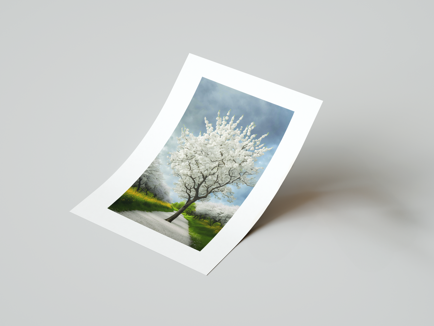 Blossom Path: Tree on Footpath Art Print