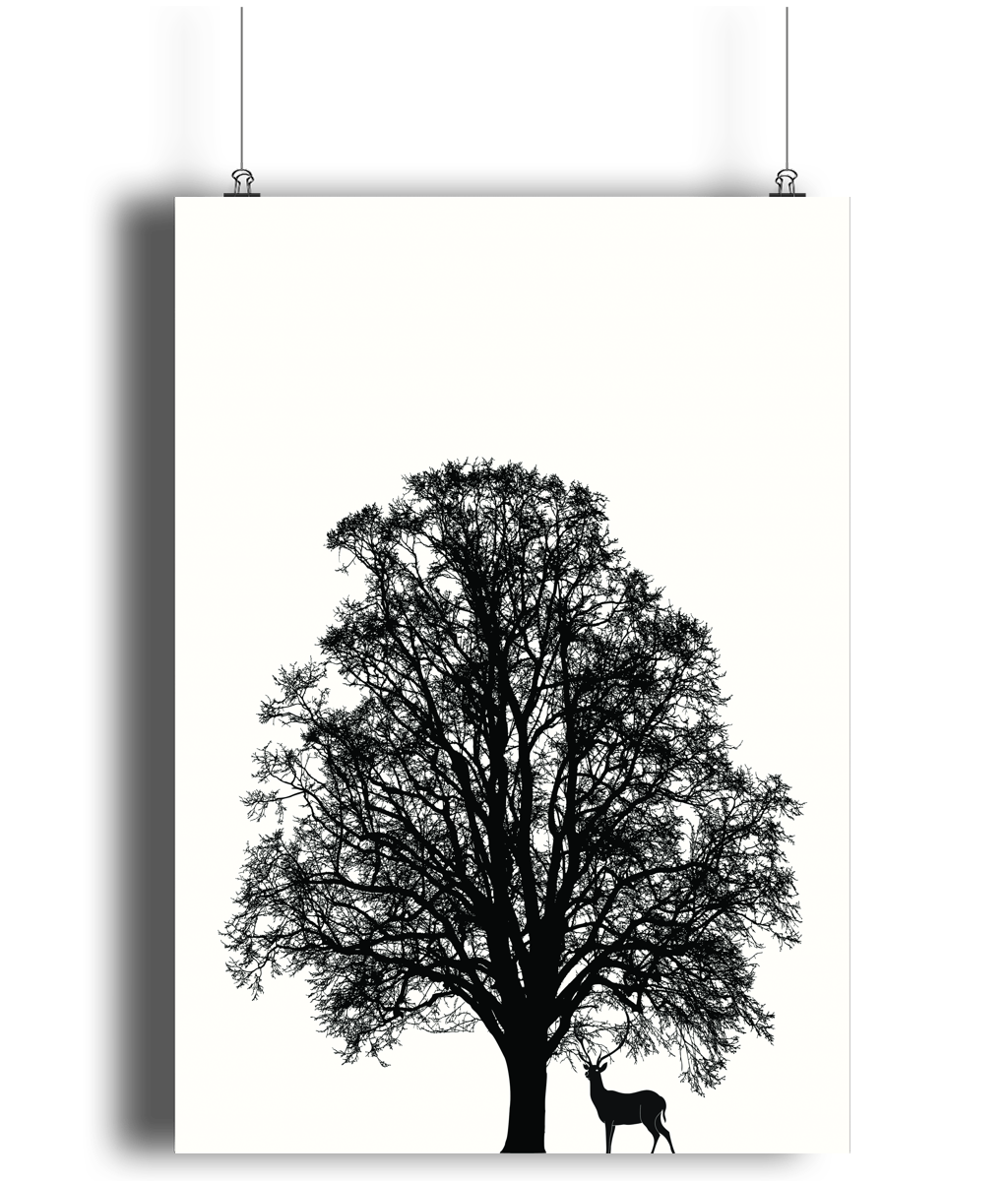 Deer Under the Tree Art Print