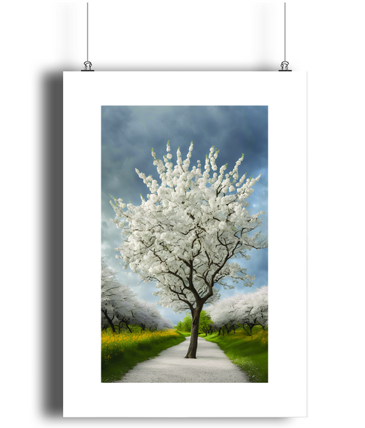 Blossom Path: Tree on Footpath Art Print