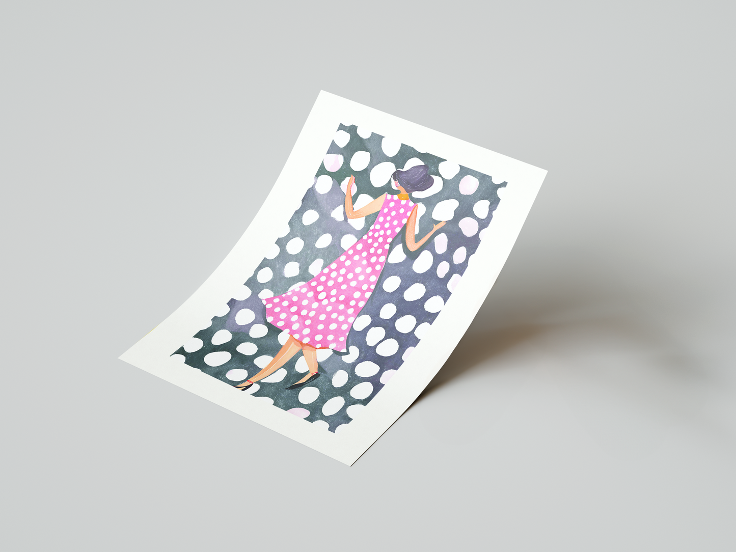 Polka Dot Pink Dress Art Print