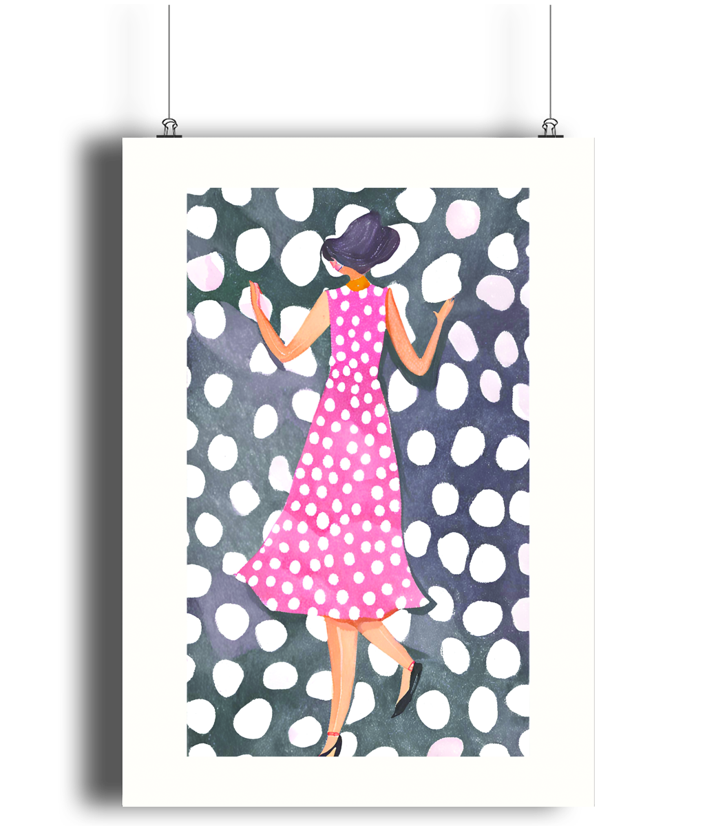 Polka Dot Pink Dress Art Print