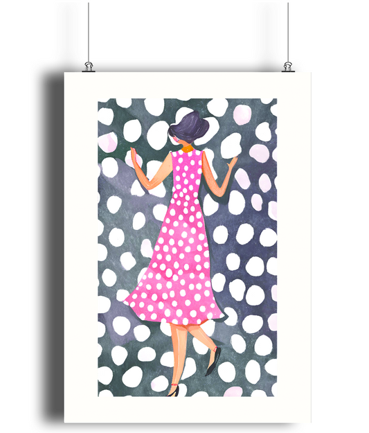 Polka Dot Pink Dress Art Print