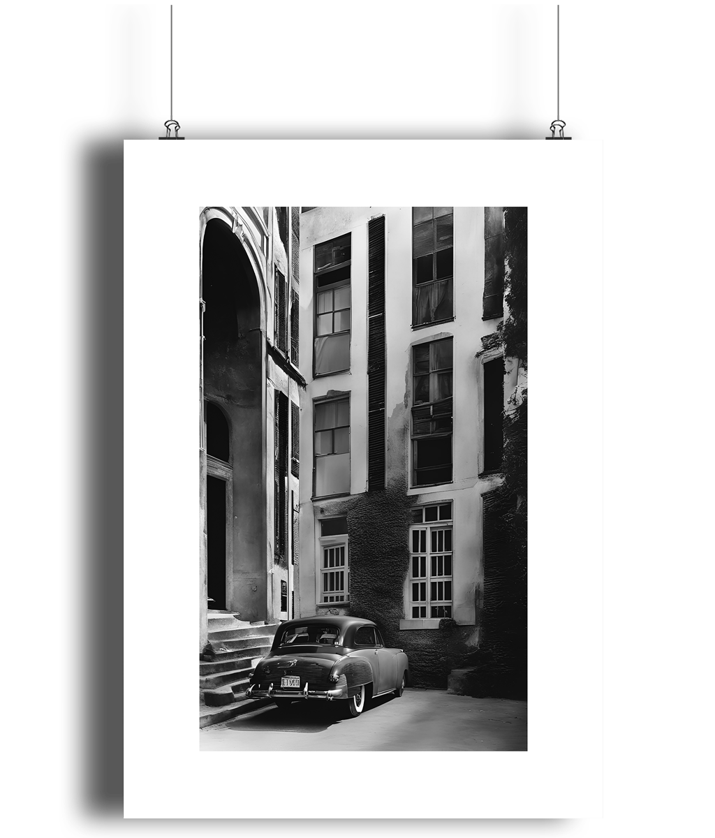 Vintage Car & Building Art Print