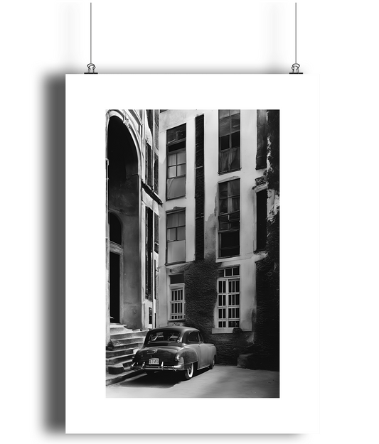 Vintage Car & Building Art Print